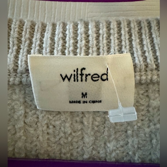 ARITZIA WILFRED 100% merino wool cropped grey puff sleeve ribbed pullover (M) - Picture 3 of 9